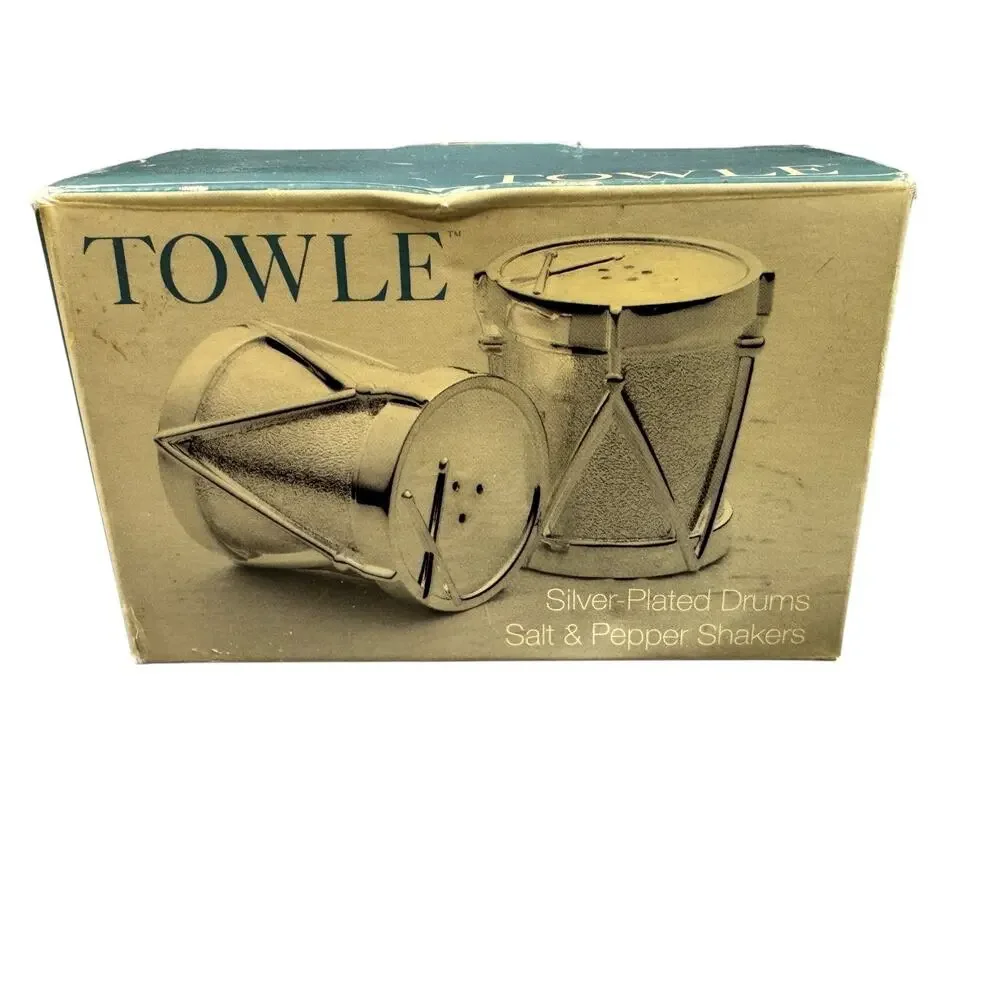 Vintage Towle Silverplate Drums Salt & Pepper Shakers Original Box